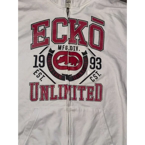 Ecko Unltd. White Hoodie XXL 100% Cotton Graphic Sweatshirt - Picture 3 of 5